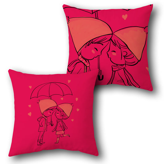 Romantic Couple Under Umbrella  Design Cushion Single (Front & Back)