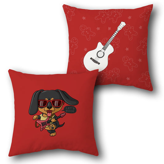 Rockstar Dog & Guitar  – Musical Vibes Design Cushion Single (Front & Back)