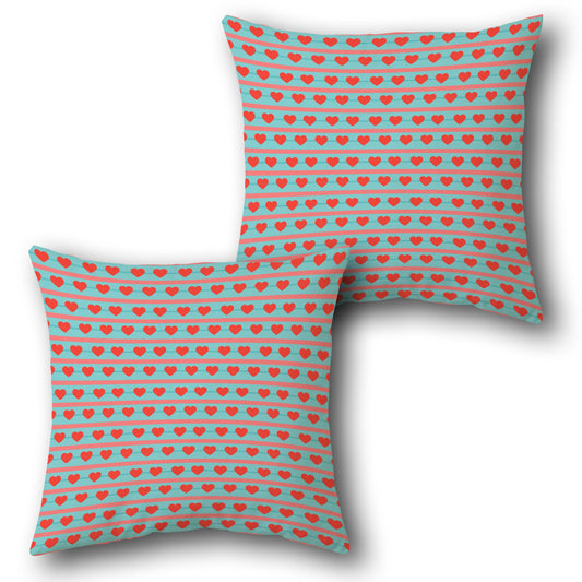 Heart Stripe Pattern Throw  - Teal with Red Design Cushion Single (Front & Back)