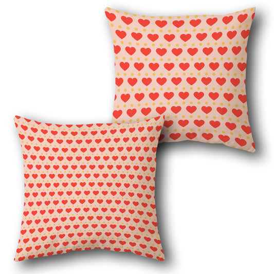 Heart Polka Dot Pattern Throw  - Peach with Red and Yellow Design Cushion Single (Front & Back)