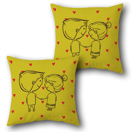 Yellow Hand-in-Hand Couple  Design Cushion Single (Front & Back)