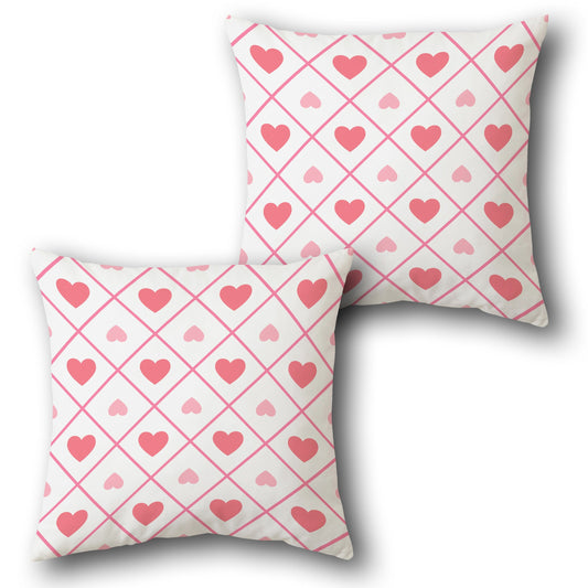 Pink Hearts & Grid Pattern  Design Cushion Single (Front & Back)