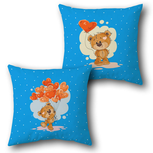 Teddy Bear with Heart Balloons    Design Cushion Single (Front & Back)