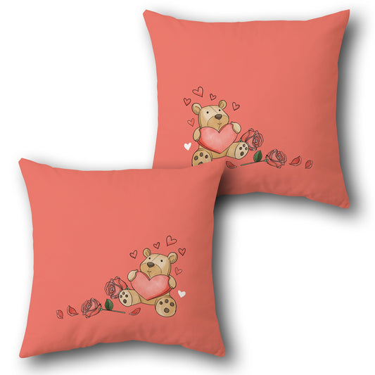 Teddy Love & Roses  Design Cushion Single (Front & Back)