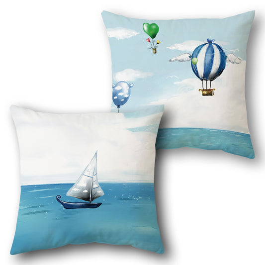 Sail and Sky  Design Cushion Single (Front & Back)  - Light Blue with Multicolor