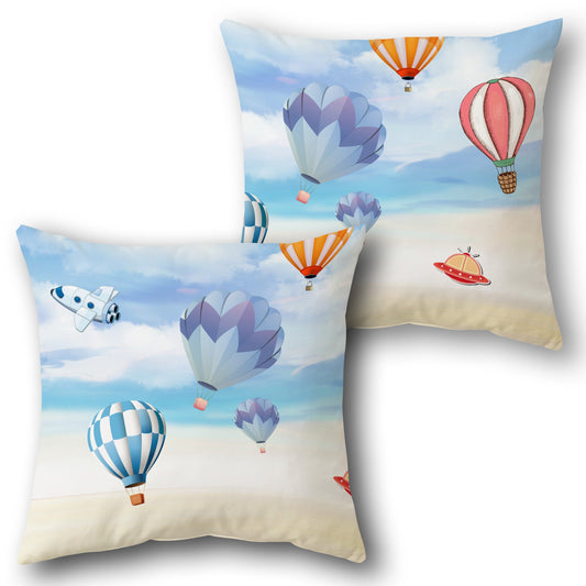 Sky Adventure  Design Cushion Single (Front & Back)  - Light Blue with Multicolor