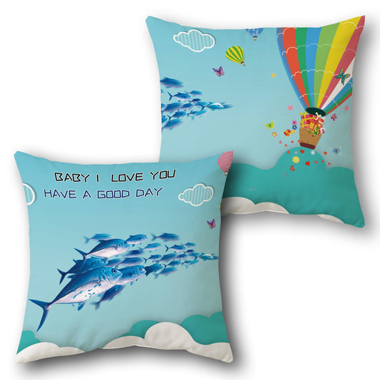 Celestial Dreams  Design Cushion Single (Front & Back)  - Navy Blue with Gold and White