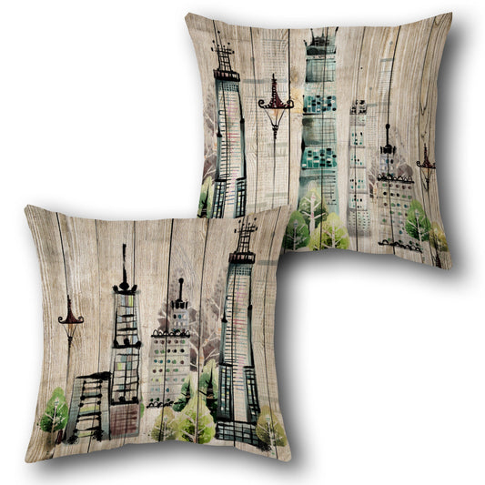 Cozy Fireplace  Design Cushion Single (Front & Back)  - Beige with Red, Orange, and Brown Accents