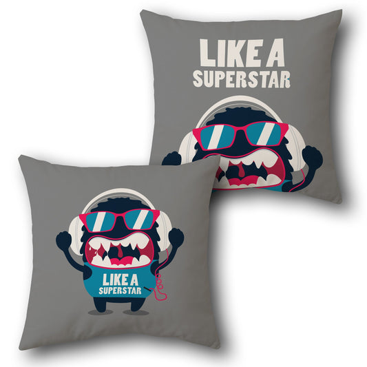 Superstar Monster Gray Throw s  Design Cushion Single (Front & Back)