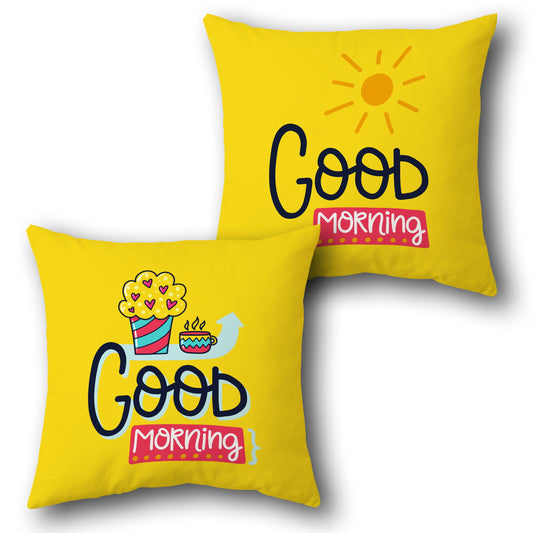 Good Morning Yellow Throw s  Design Cushion Single (Front & Back)