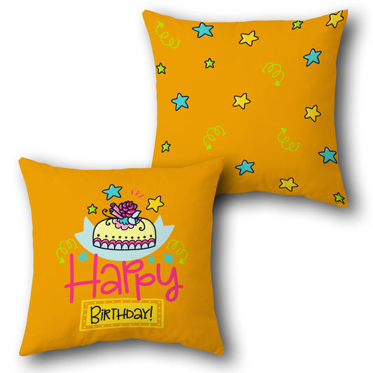 Happy Birthday Orange Throw s  Design Cushion Single (Front & Back)