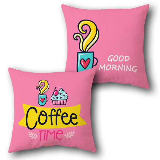 Coffee Time Pink Throw s  Design Cushion Single (Front & Back)