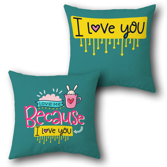 I Love You Teal Throw s  Design Cushion Single (Front & Back)