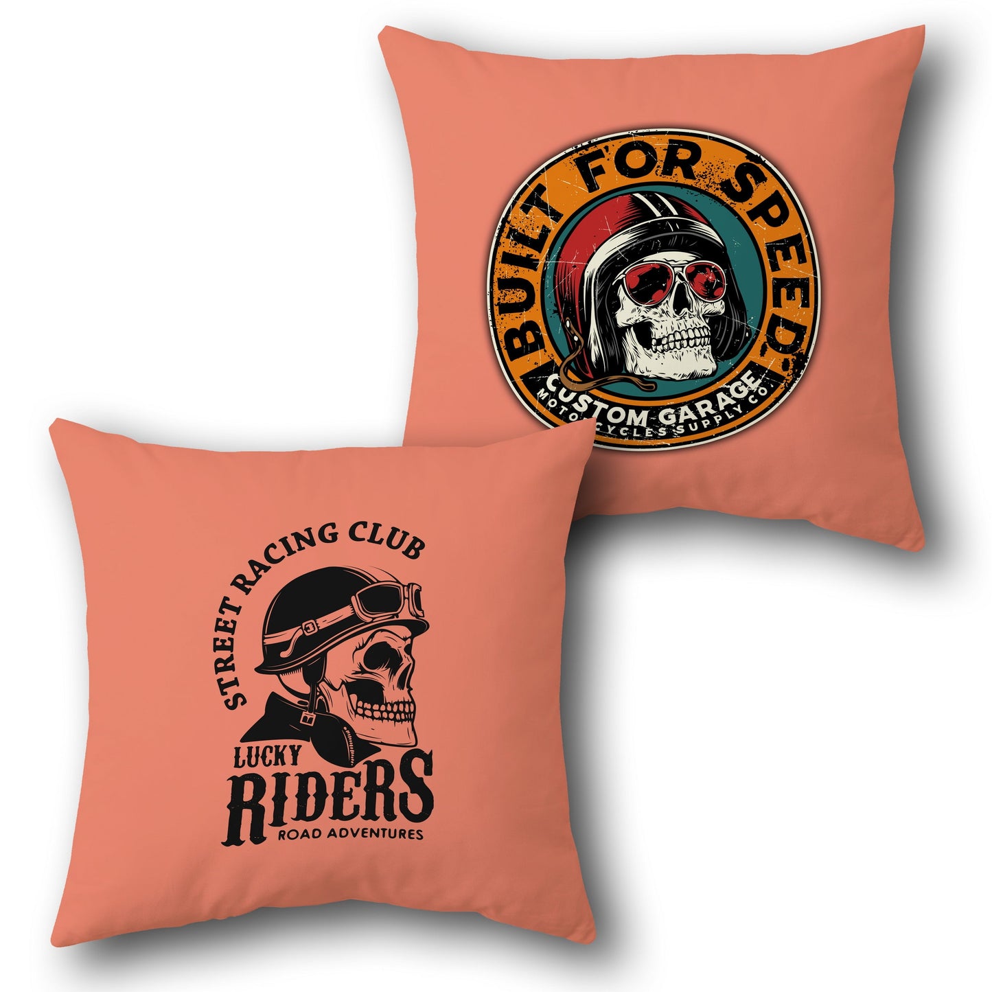 Built for Speed Biker Skull   Design Cushion Single (Front & Back)
