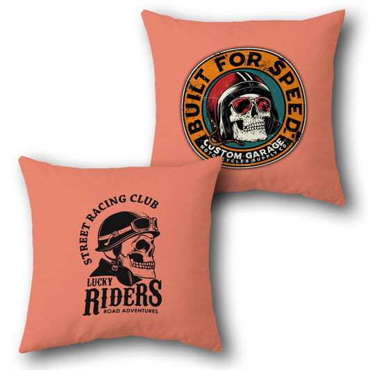 Built for Speed Biker Skull   Design Cushion Single (Front & Back)