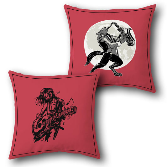 Moonlight Melodies – Musical Werewolf & Rocker   Design Cushion Single (Front & Back)