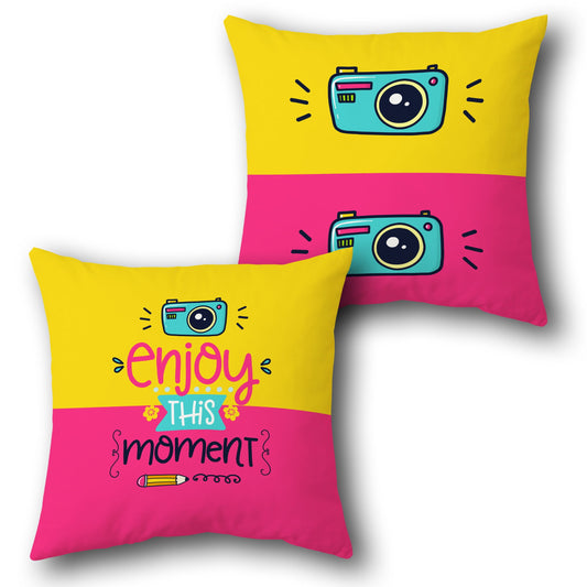 Enjoy This Moment Yellow and Pink Throw s  Design Cushion Single (Front & Back)