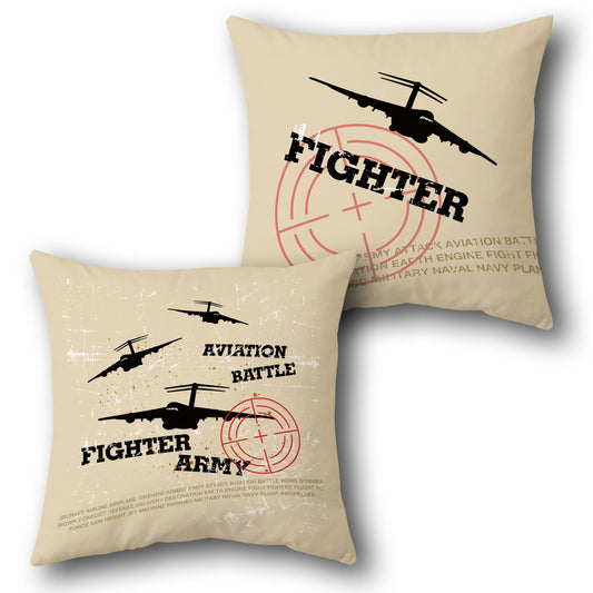 Fighter Army Beige Throw s  Design Cushion Single (Front & Back)