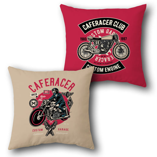 Café Racer Garage Throw   Design Cushion Single (Front & Back)