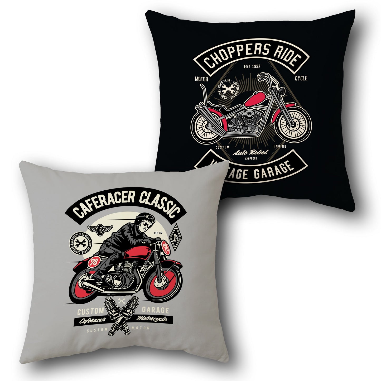 Chopper & Café Racer Throw   Design Cushion Single (Front & Back)