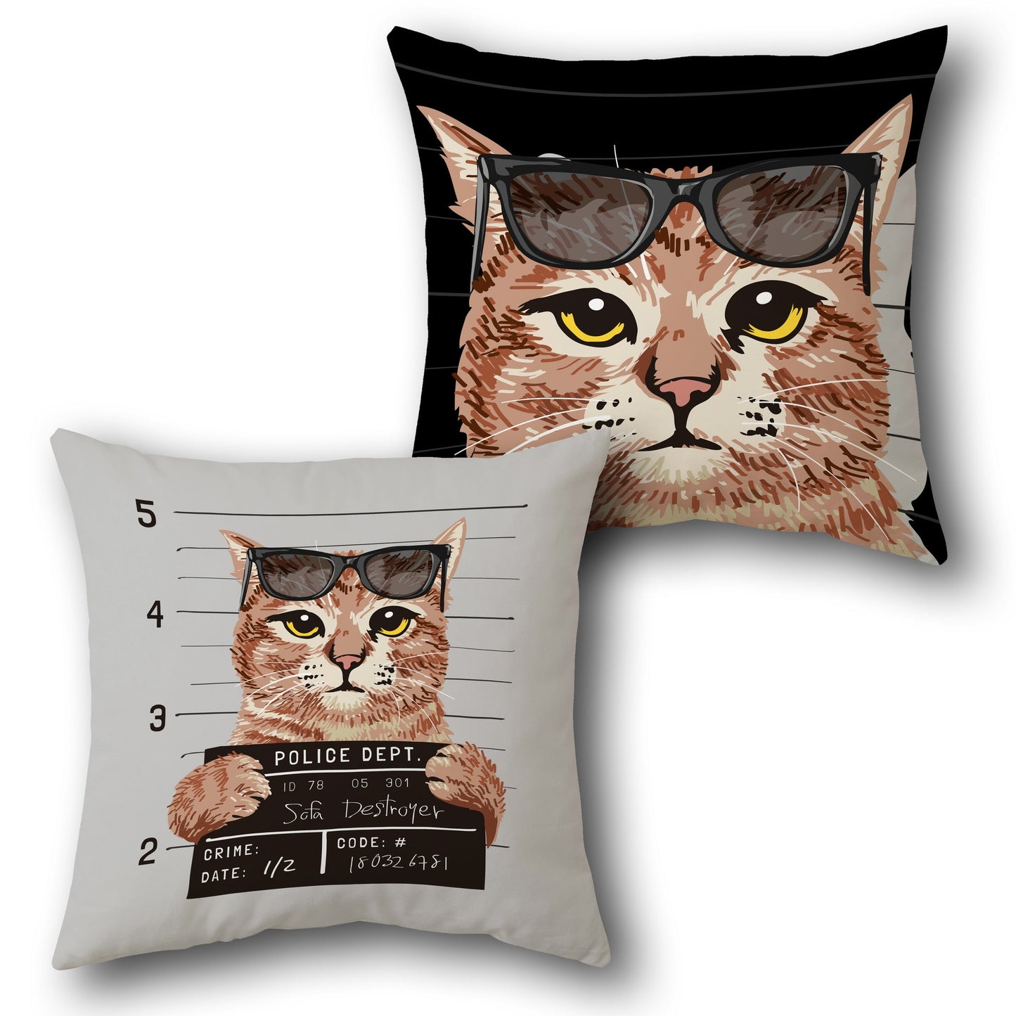 Sofa Destroyer Cat Mugshot   Design Cushion Single (Front & Back)