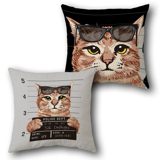 Sofa Destroyer Cat Mugshot   Design Cushion Single (Front & Back)