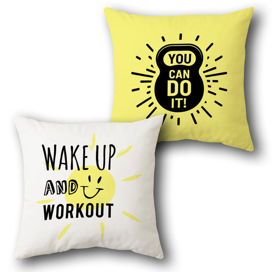 Wake Up & Power Up Motivational   Design Cushion Single (Front & Back)