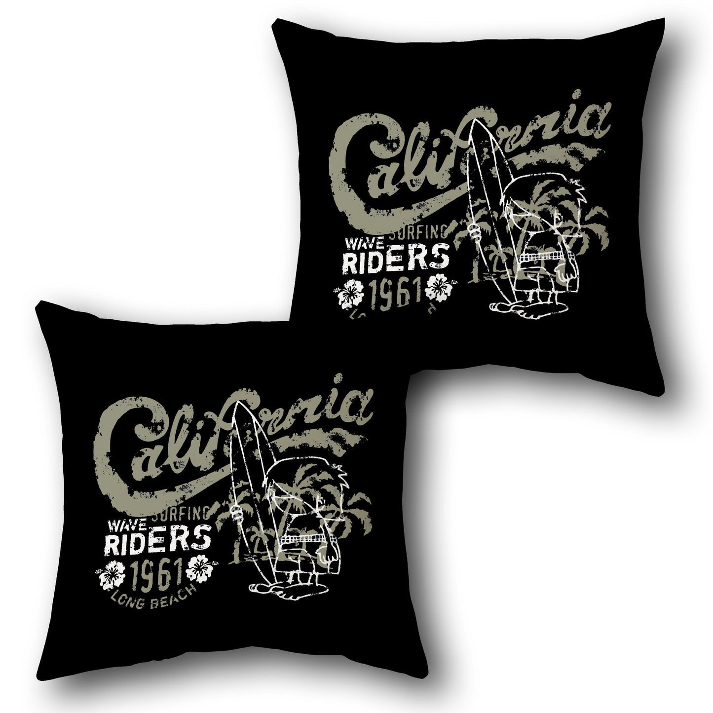 Wave Riders Black Throw s  Design Cushion Single (Front & Back)