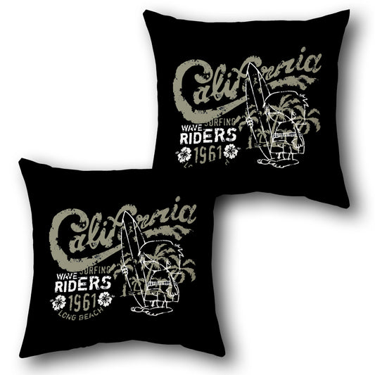 Wave Riders Black Throw s  Design Cushion Single (Front & Back)