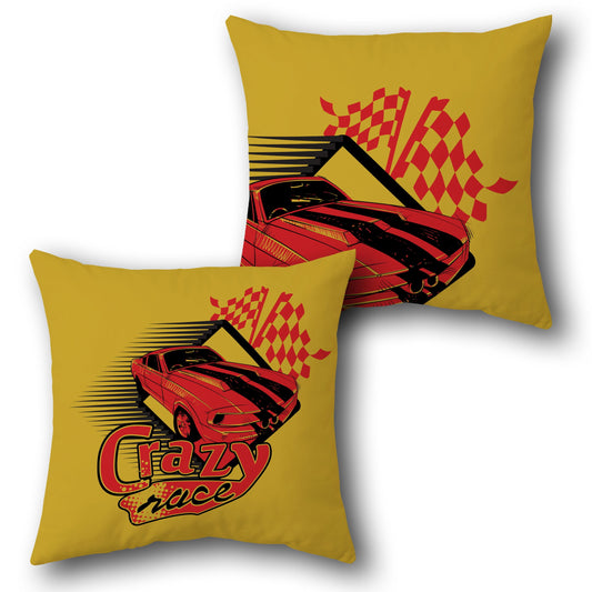 Crazy Race Yellow Throw s  Design Cushion Single (Front & Back)
