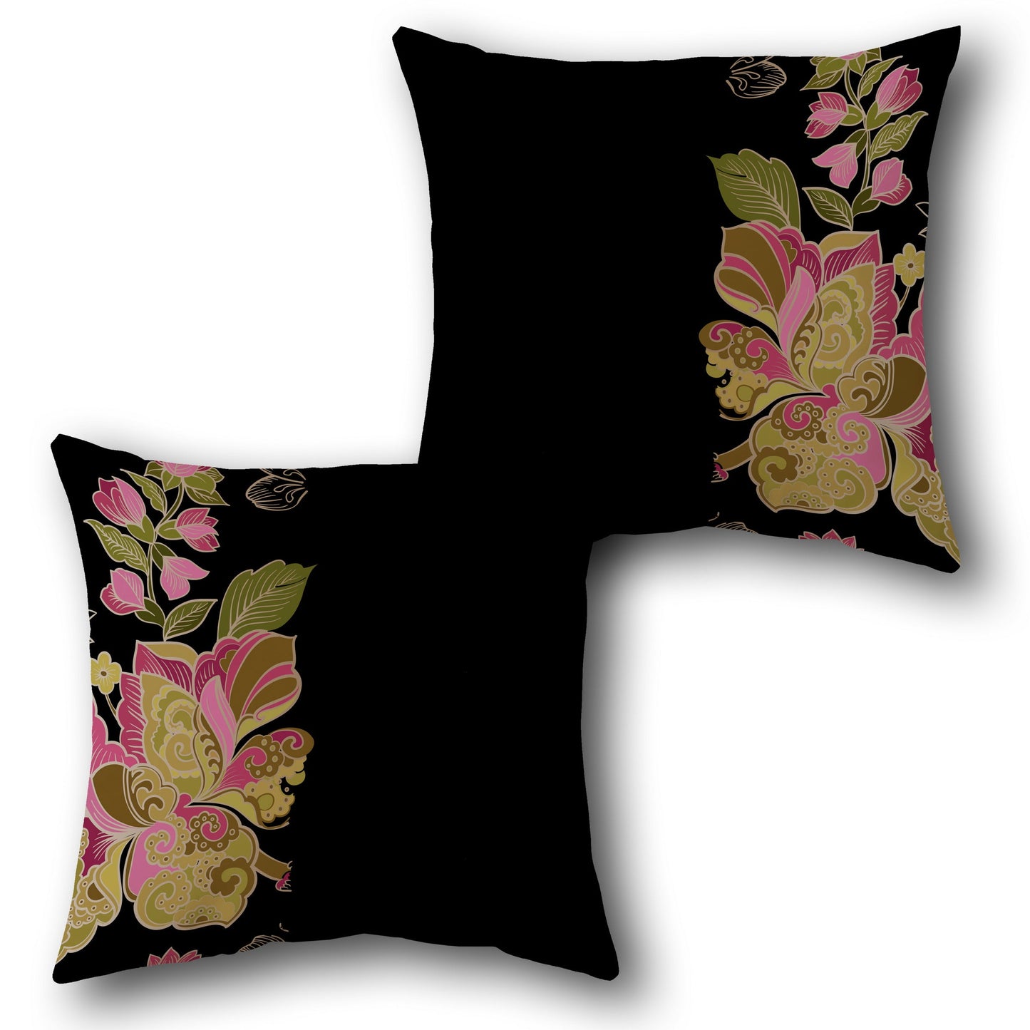 Elegant Black Floral Throw   Design Cushion Single (Front & Back)