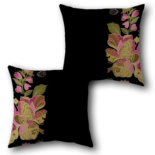 Elegant Black Floral Throw   Design Cushion Single (Front & Back)