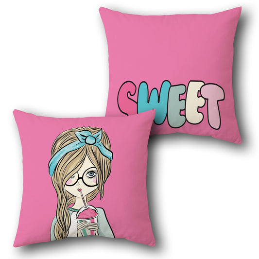Sweet Girl Pink Throw   Design Cushion Single (Front & Back)