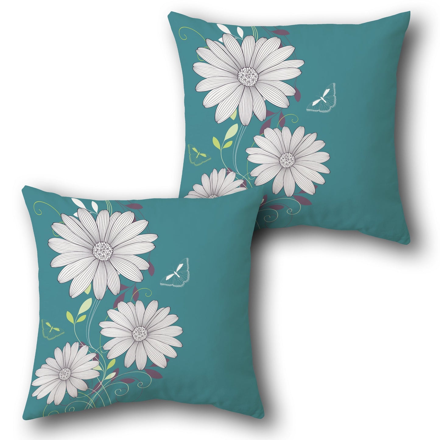 Teal Blossom Garden Throw   Design Cushion Single (Front & Back)