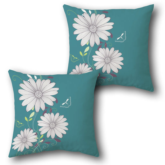 Teal Blossom Garden Throw   Design Cushion Single (Front & Back)