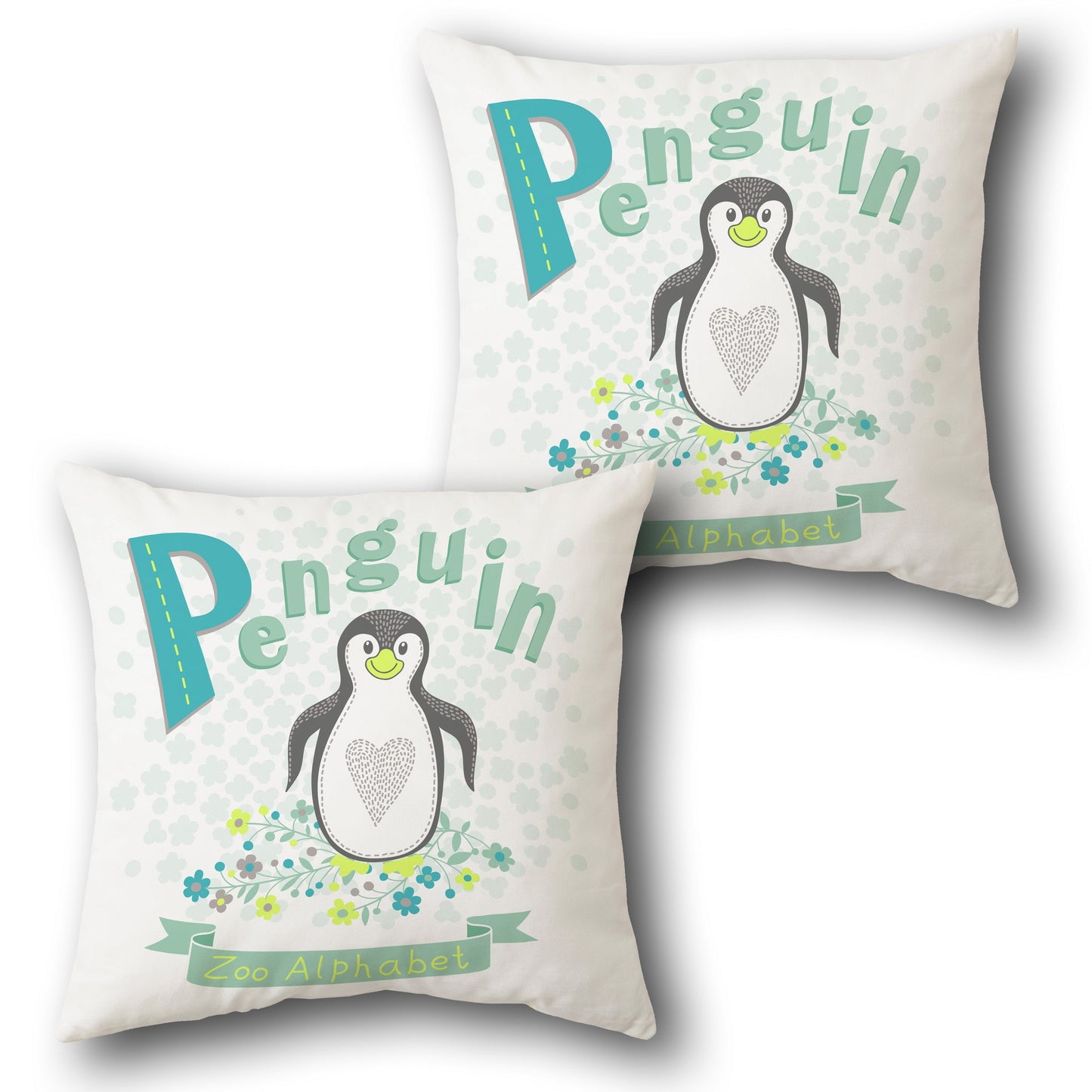 Zoo Alphabet Penguin   Design Cushion Single (Front & Back)