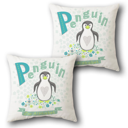 Zoo Alphabet Penguin   Design Cushion Single (Front & Back)