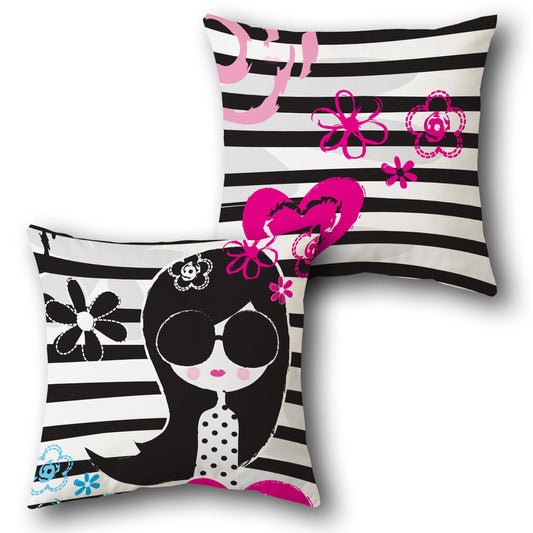 Chic Stripes and Flowers   Design Cushion Single (Front & Back)