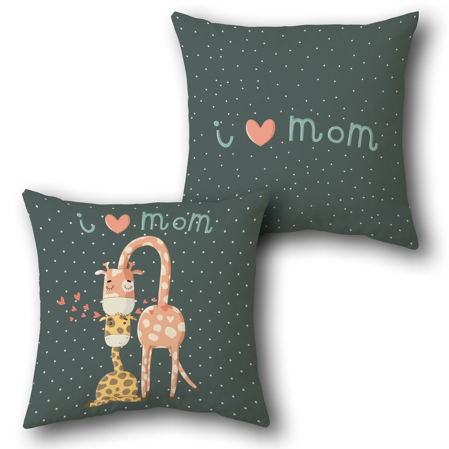 I Love Mom Giraffe Teal Throw   Design Cushion Single (Front & Back)