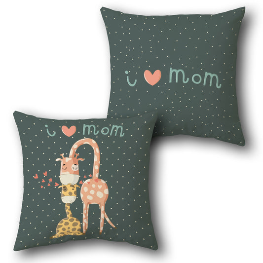 I Love Mom Giraffe Teal Throw   Design Cushion Single (Front & Back)