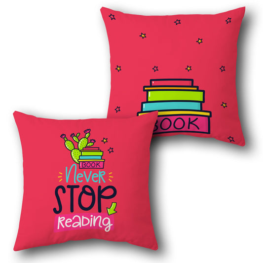 "Never Stop Reading" Cushion (Single, Front & Back)
