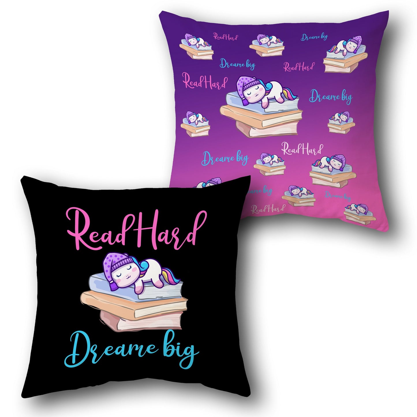 "Read Hard Dream Big" Unicorn Cushion (Single Front & Back)