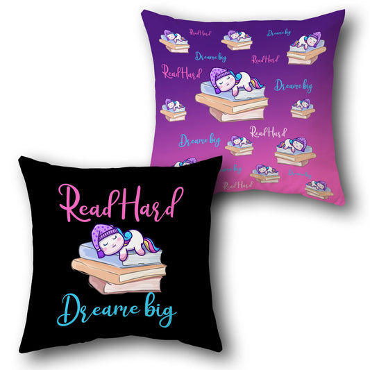 "Read Hard Dream Big" Unicorn Cushion (Single Front & Back)