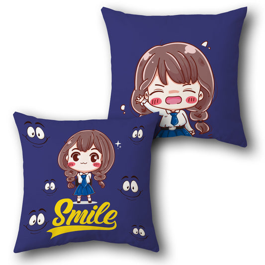"Smile" Cheerful Anime Cushion (Single Front & Back)