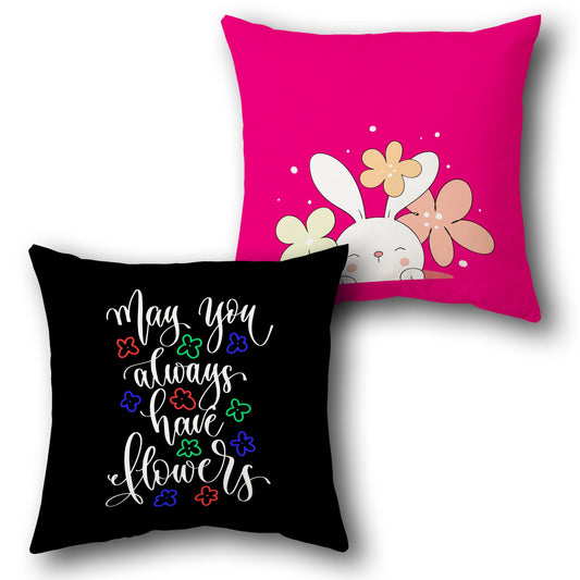 "May You Always Have Flowers" Bunny Cushion (Single Front & Back)