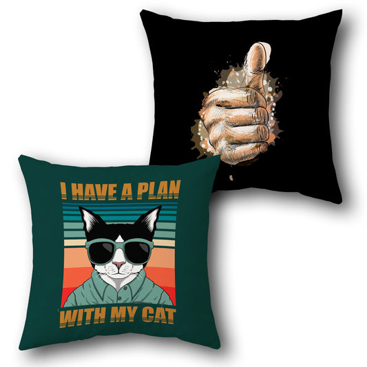 "Cool Cat Plan & Thumbs Up Cushion (Front & Back)"