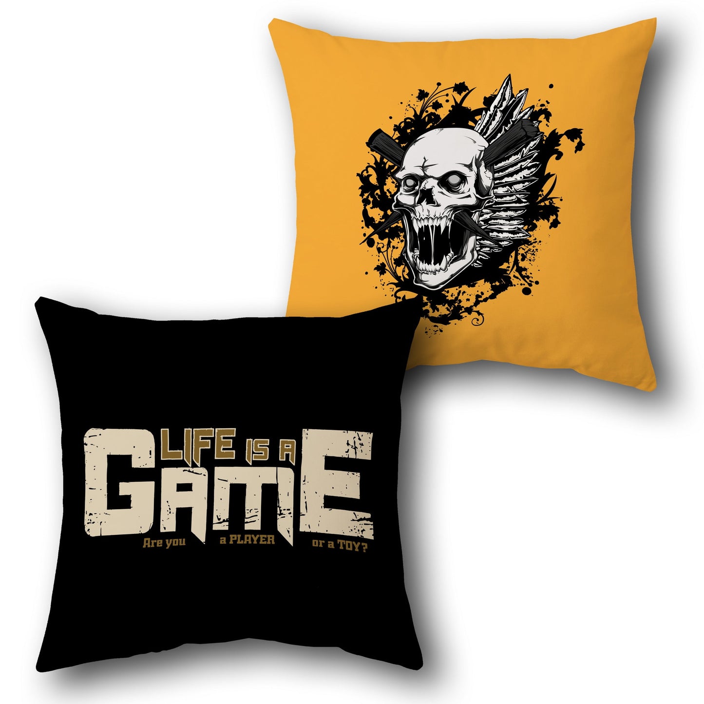 "Life Is a Game & Skull Gamer Cushion (Front & Back)"