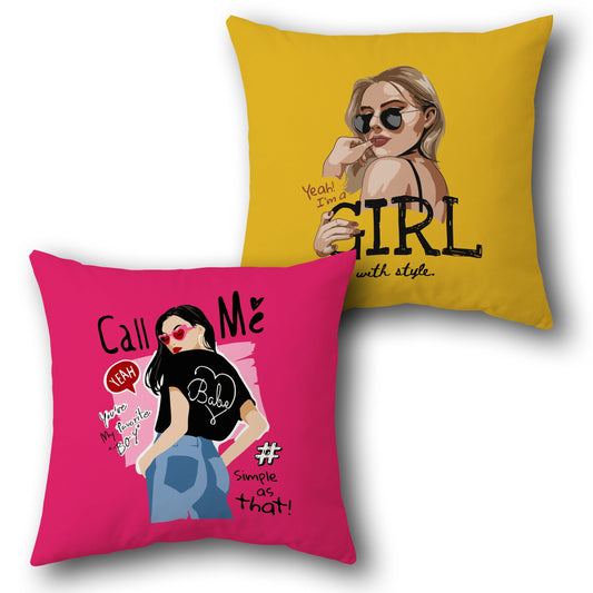 "Call Me Babe & Stylish Girl Cushion (Front & Back)"