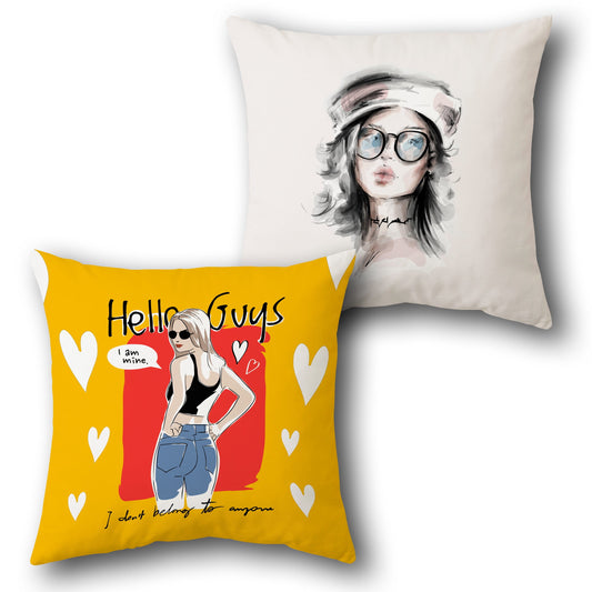 "Hello Guys I Am Mine & Chic Girl Cushion (Front & Back)"