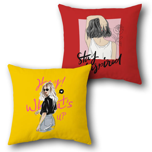 "Hey What's Up & Stay Inspired Cushion (Front & Back)"